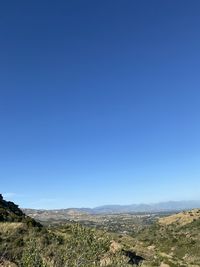 Scenic view of landscape against clear blue sky