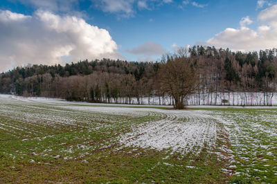 Scenic view of landscape against cloudy sky