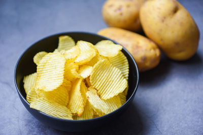 High angle view of food in bowl on table