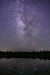 Scenic view of lake against sky at night
