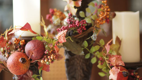 Close-up of fruits on table at home fo xmass