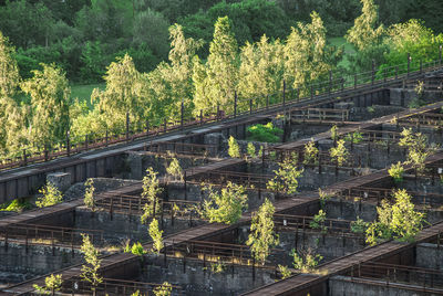 High angle view of railroad bridge