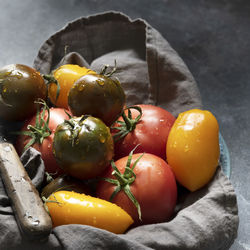 High angle view of fruits in container