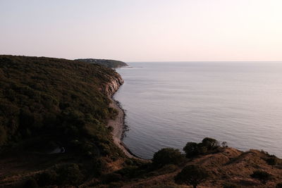 Scenic view of sea against clear sky