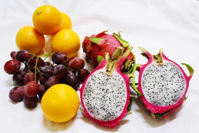 Close-up of fruits in plate on table