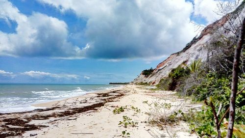 Scenic view of beach and sea against sky