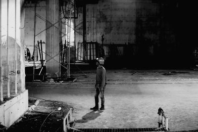 High angle view of worker standing at construction site