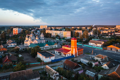 High angle view of townscape against sky