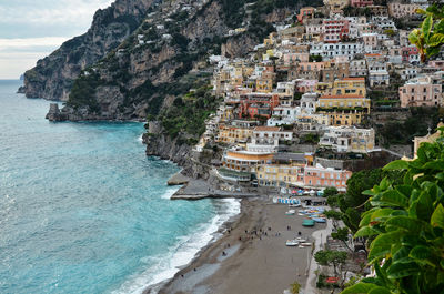 View of town with sea in background