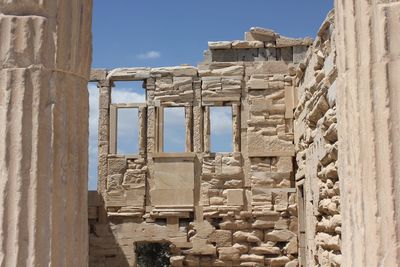 Architectural detail of the ruins of erechtheion temple in athens acropolis