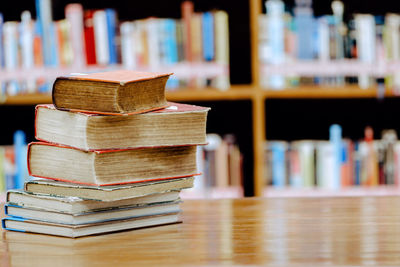 Stack of books on table