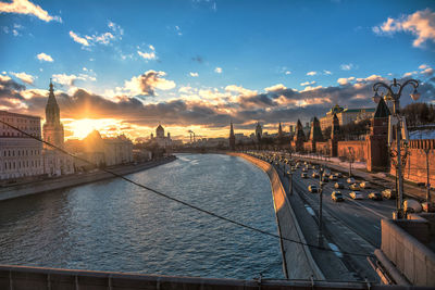 View of suspension bridge over river