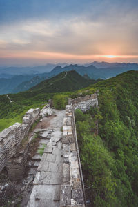 Scenic view of mountains against sky during sunset
