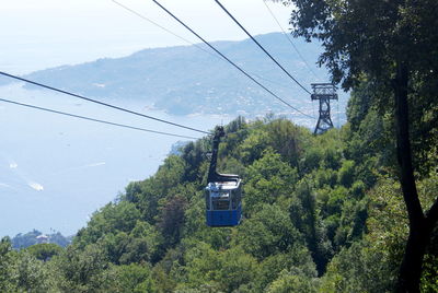 Low angle view of overhead cable car against sky