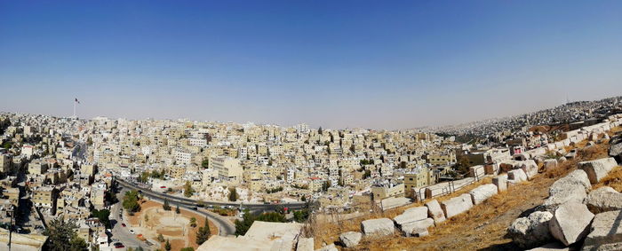 High angle view of buildings in city