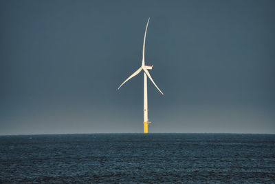 Lone wind turbine in the north sea off whitley bay