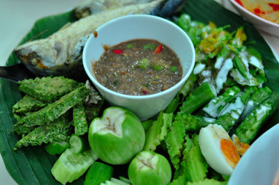 High angle view of meal served in bowl