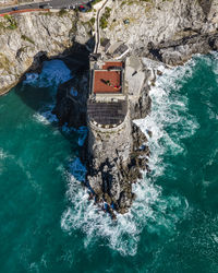 High angle view of boat in sea