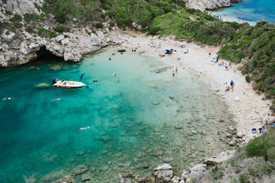 High angle view of people on beach