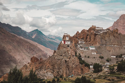 Panoramic view of mountains against cloudy sky