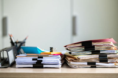 Stack of books on table