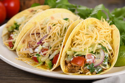 Close-up of food in plate on table