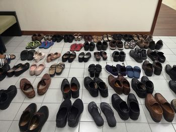 High angle view of shoes on floor