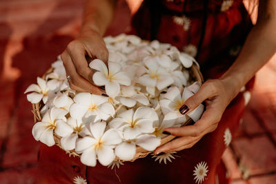 Midsection of woman holding flowers