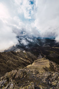 Aerial view of dramatic landscape against sky