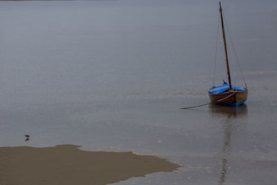 Sailboats moored on sea