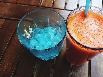 High angle view of drink on table