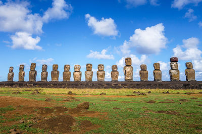 View of ruins of landscape against cloudy sky