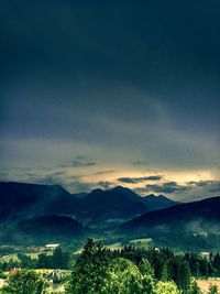 High angle view of landscape against sky during sunset