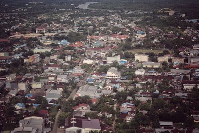 High angle view of buildings in town