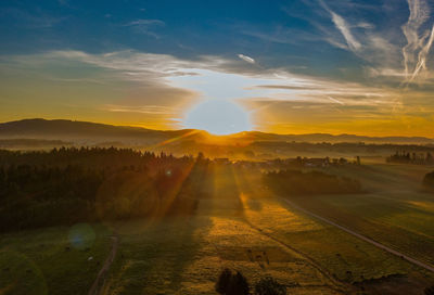 Scenic view of field against sky during sunset