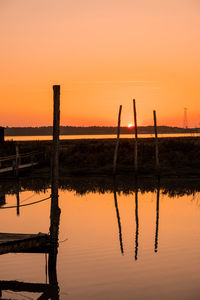 Scenic view of lake against sky during sunset