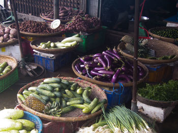 High angle view of vegetables for sale in market