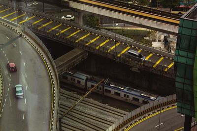 High angle view of train at railroad station