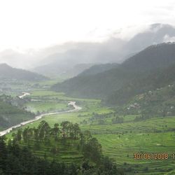 Landscape with mountain range in background