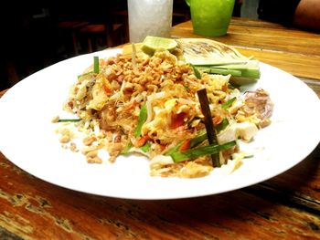 Close-up of meal served on table