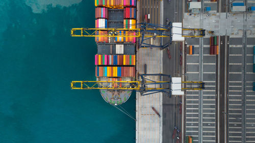 Aerial view of container ship at harbor