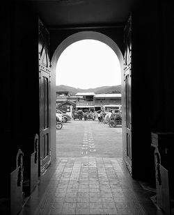 Entrance of historic building against clear sky