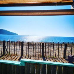 Scenic view of sea against clear blue sky