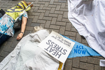 High angle view of man standing on street