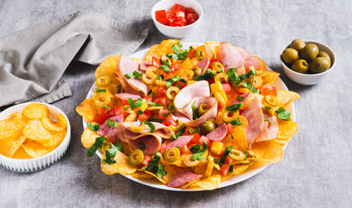 High angle view of food on table
