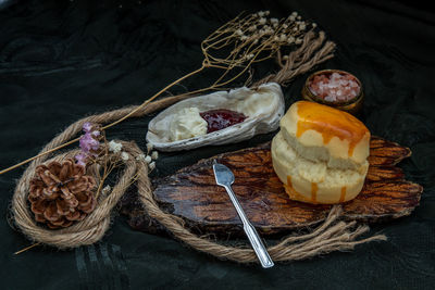 High angle view of food on table