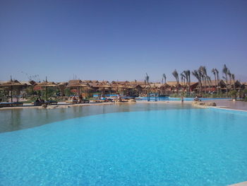 View of built structures against blue sky