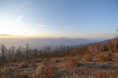 Scenic view of landscape against sky during sunset