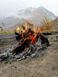 View of fire on mountain