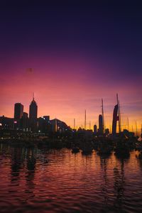 View of city at sunset